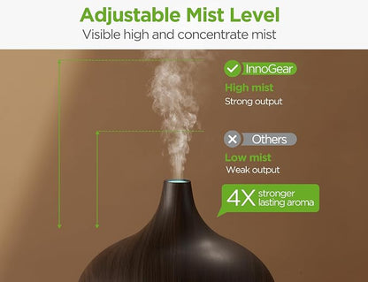 InnoGear Aromatherapy Diffuser & 10 Essential Oils Set, 400ml Diffuser Ultrasonic Diffusers for Home Cool Mist Humidifier with 4 Timers 7 Colors Light Waterless Auto Off, Dark Wood Grain