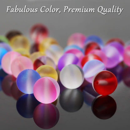 Matte Mixed Color Aurora Crystal Glass Beads, 6MM Frosted Glitter Shining Mermaid Round Loose Beads, Rainbow Holographic Synthetic Moonstone for Jewelry Making DIY Bracelet