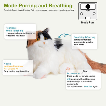 Chongker Interactive Companion Robot Cat, Weighted Breathing Stuffed Animals, Cat Plush Toy with Meow Voice, Breathing, Response, Realistic Heartbeat and Purring (Dark Calico Cat)