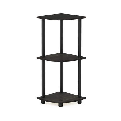 Furinno TURN-N-TUBE Corner Shelf, 3-Tier Corner Bookshelf, Display Storage Shelves with Open Shelves, for Organization and Storage, Living Room, Home Office, Garage, Espresso