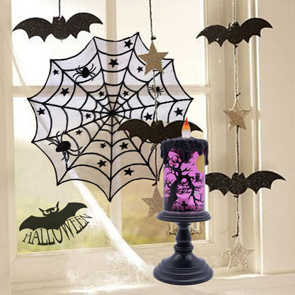 DRomance Halloween Flameless Candle Snow Globe Battery Operated with 6 Hour Timer, Purple Light Ghost Decal Water Tornado Lamp LED Candlestick Halloween Season Decor Gift 4 x 10 Inches
