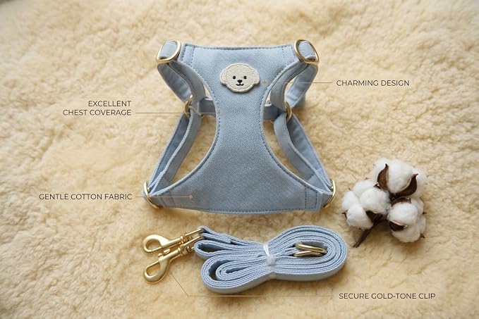 AetruffyPet 100% Cotton Dog Harness and Leash Set – Soft Breathable Vest for Small Dogs, Adjustable No-Choke Design, Lightweight Walking Set (XS/S/M) (Pink, S)