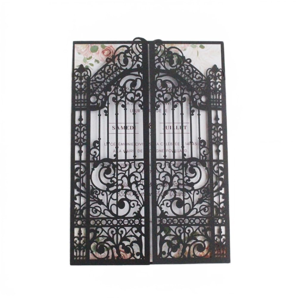 MillaSaw Black Gate Invitation Laser Cut Card For Wedding Engagement Mermaid Birthday Party 25 Sets (black, 4.9"x7.1")