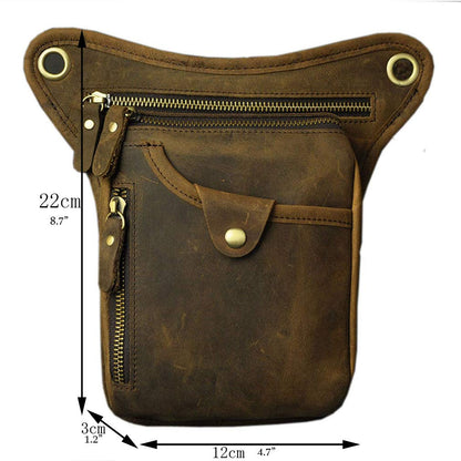 Hiking Waist Pack Leather Drop Leg Bag for Men Women Multi-Purpose Motorcycle Bike Outdoor Travel Sports Tactical Riding Hiking Camping Belt Bum Pouch Small Shoulder Bag Deep Brown