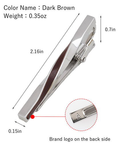 [TAVARAT] Tie Clip Tie Clips for Men Genuine Leather darkbrown Silver Tie Bar Tie Pin Tps-078-db(dark brown)