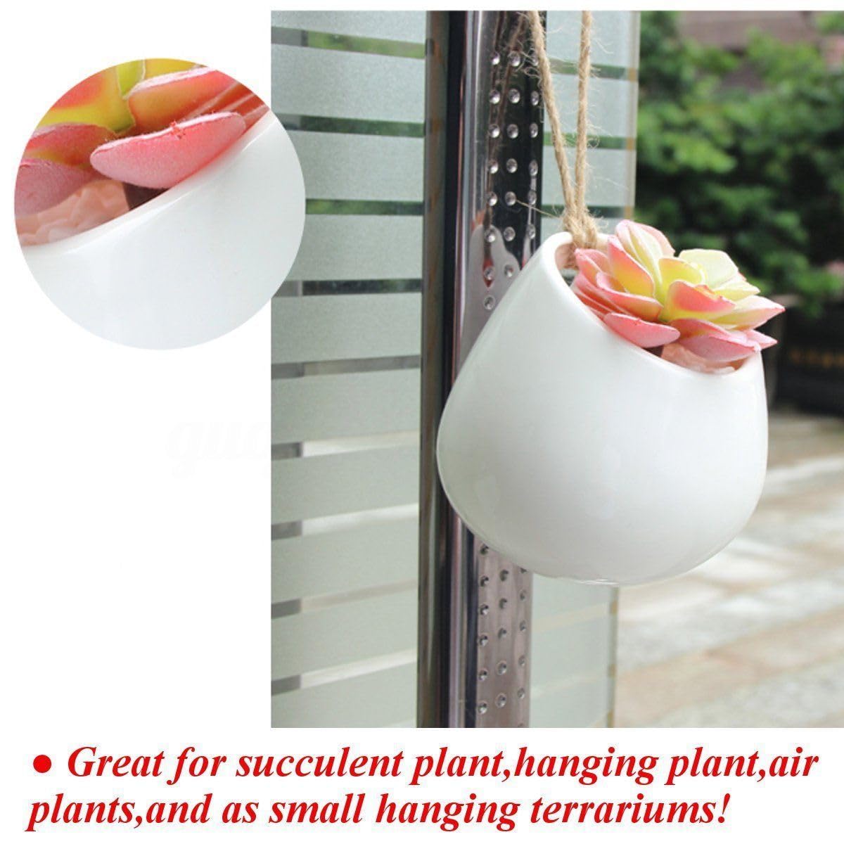 HOMSFOU 2pcs Tillandsia Air Planter Small Hanging Plant Wall Plant Containers Ceramic Hanging Planters Ceramic Vase Pot Pots Vase Pot Woman White Mini Basin