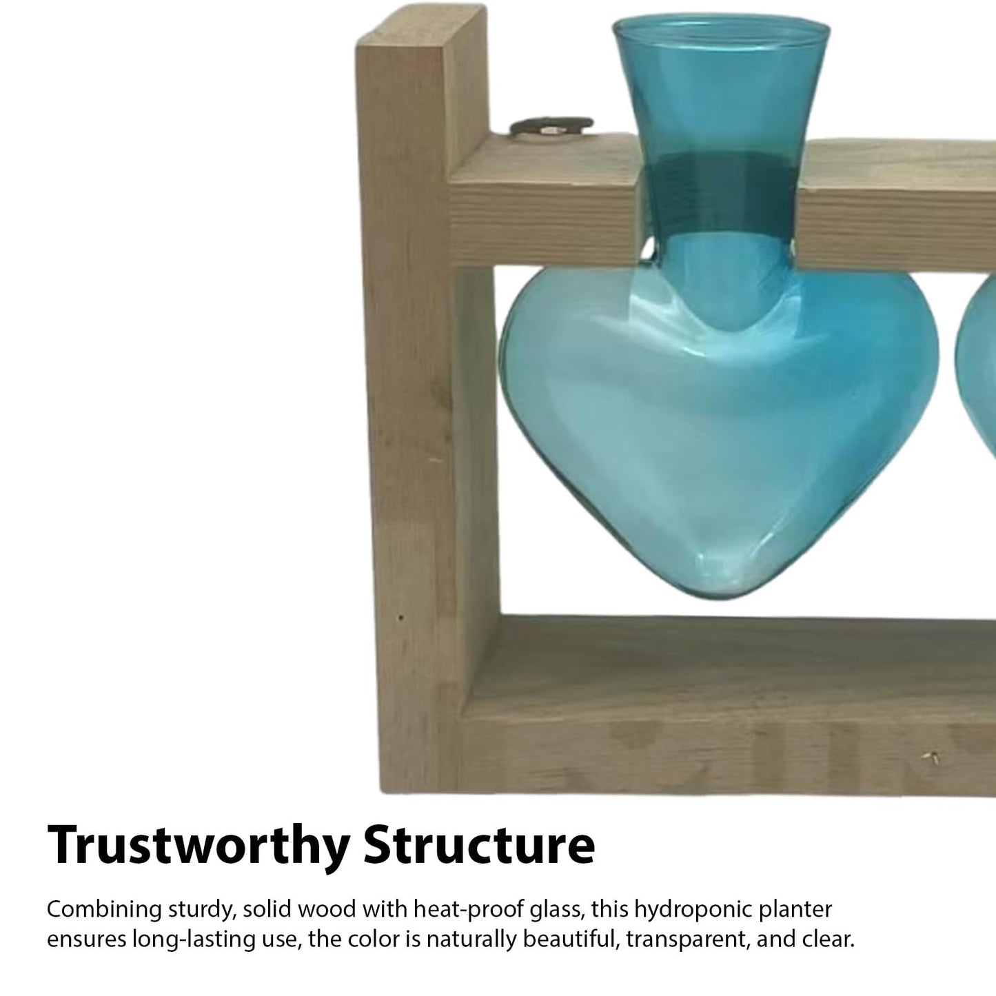 SUNGOOYUE Heart Shaped Glass Vase, Plant Propagation Station with Wooden Stand for Home Garden Decoration, Hydroponic Terrarium for Women Mom