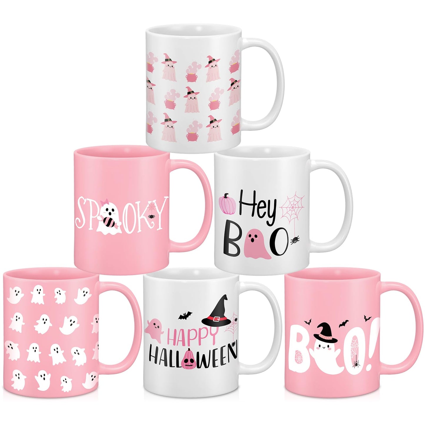 Didaey 6 Pcs Pink Halloween Mugs Cute Ghost Coffee Mug 12 oz Pink Ghostface Ceramic Cup for Girly Halloween Birthday Gifts