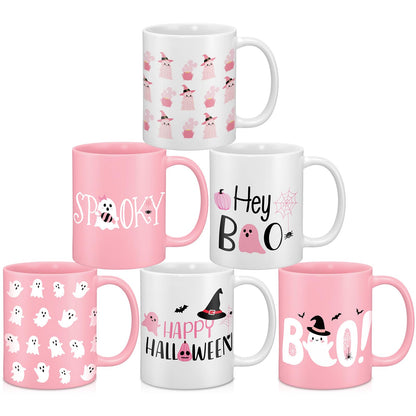 Didaey 6 Pcs Pink Halloween Mugs Cute Ghost Coffee Mug 12 oz Pink Ghostface Ceramic Cup for Girly Halloween Birthday Gifts
