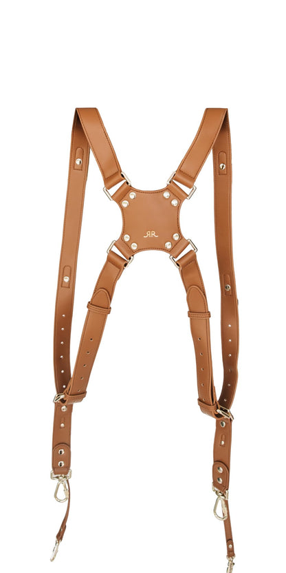 rr ruby+rae The Duo Camera Harness & Crossbody Bag – Double Camera Harness with Removable Crossbody Bag, Vegan Leather, Protective Suede Interior, Black