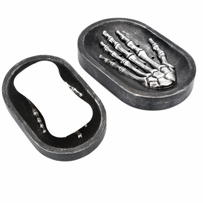 Resin Skeleton Handbone Soap Dish Holder, Water Draining Soap Tray for Bathroom Countertop Shower, Halloween Ghost Skull Hand Soap Rack Organizer (Black)