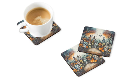 Caroline's Treasures Calaveras Sugar Skulls Spooky Halloween Foam Coaster Set of 4 Cup Coasters for Indoor and Outdoor, Coaster for Tabletop Protection, Anti Slip, Mouse pad Material