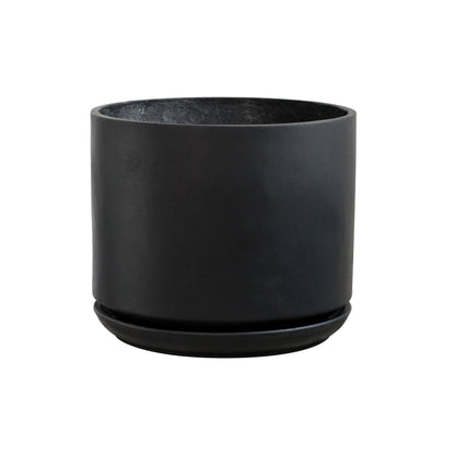 Olly & Rose Large Matt Black Plant Pot 14 Inch Extra Large Fibre Planter with Saucer - Large Indoor and Outdoor Plant Pot