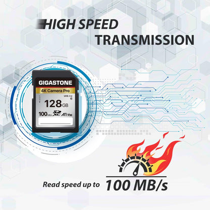 【5-Years Data Recovery】 GIGASTONE 128GB SD Card, 4K Camera Pro, UHS-I A1 V30 U3 Class 10 SDXC Memory Card 4K UHD Video Compatible with Digital Camera, Full-Sized SD Card, with 1 Mini Case