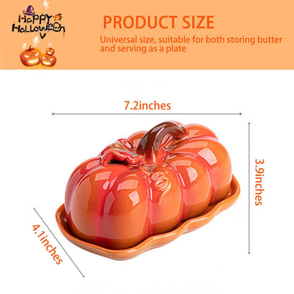 Pumpkin Butter Dish Set with Lid,Kitchen Countertop Tray with Lid,Multi-Purpose Pumpkin Shaped Snack Plate,Ideal Kitchen Decoration and Holiday Gifts such as Halloween &Thanksgiving (Orange, General)