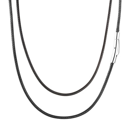 SKQIR 2mm Black Waterproof Braided Leather Cord Necklace with Durable Stainless Steel Snap Clasp Men Women Woven Wax String Rope Chain for DIY Pendant Length 22"