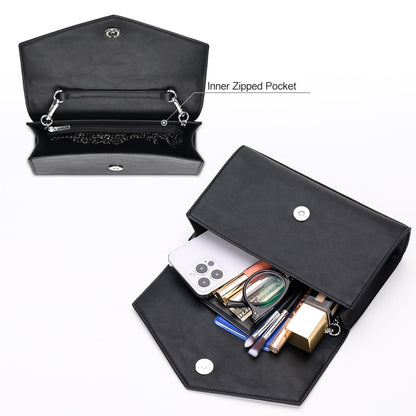 GM LIKKIE Clutch Purse for Women, Evening Envelope Clutch Bag, Crossbody Foldover PU Leather Shoulder Handbag (Black)