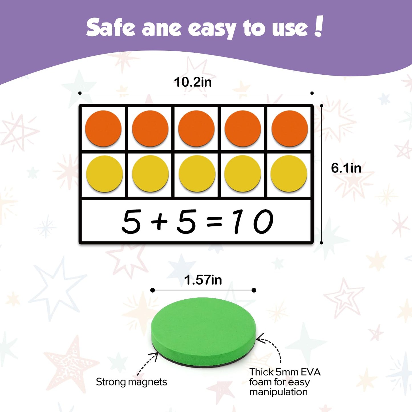 Torlam Magnetic Ten-Frame Set - Math Manipulative for Elementary - 5 Ten Frames & 55 Magnetic Counters for Kids, Kindergarten Math Games (Upgraded Version for Hand-held & 2 Black Pens)