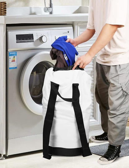 Dalykate Backpack Laundry Bag, Laundry Backpack with Shoulder Straps and Mesh Pocket Durable Nylon Clothes Hamper Bag with Drawstring Closure for College, Travel, Laundromat, Apartment