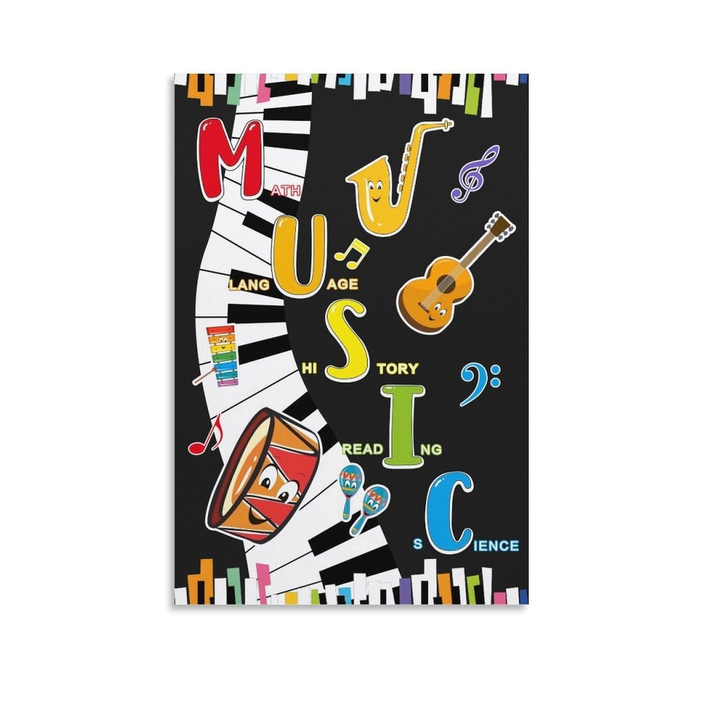 LINWDSB Music Themed Poster Musical Notes Wall Art Colorful Music Poster for Kids Students Classroom School Chalkboard Nursery Wall Back to School Supplies Unframe style 12x18inch(30x45cm)