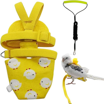 Adjustable Bird Diaper Harness Flight Suit Clothes with 80 Inch Flying Leash Rope for Parrots Conure Cockatiel (Yellow,L)