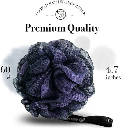 Loofah Sponge Bath Sponge for Women Men 4 Pack (Purple Blue Red Green)