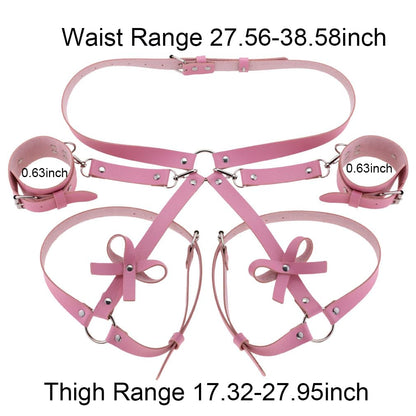 Punk Leather Thigh Straps,Pink Leather Garter Body Harness ﻿ Garter Belts,Adjustable Gothic Waistband Thigh Garter,Fashion Rave Accessories Belt,For Bout Carnival Party Gift