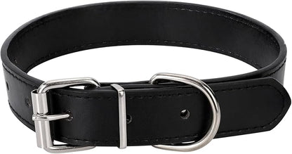 Black Soft Leather Dog Collar for Small,Medium, Large Dog, Comfortable and Adjustable (Wide: 0.75'' for Dog's Neck: 10''~14'', Black, M)