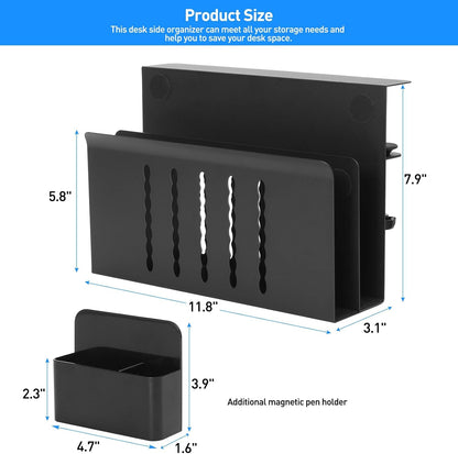 MAXECHO Desk Side Storage, Under Desk Laptop Mount, Table Side Hanging File Organizer, No Drill Clamp On Cable Management Tray, Laptop Holder with Magnetic Pen Holder for Office and Home, Load 22 Lbs