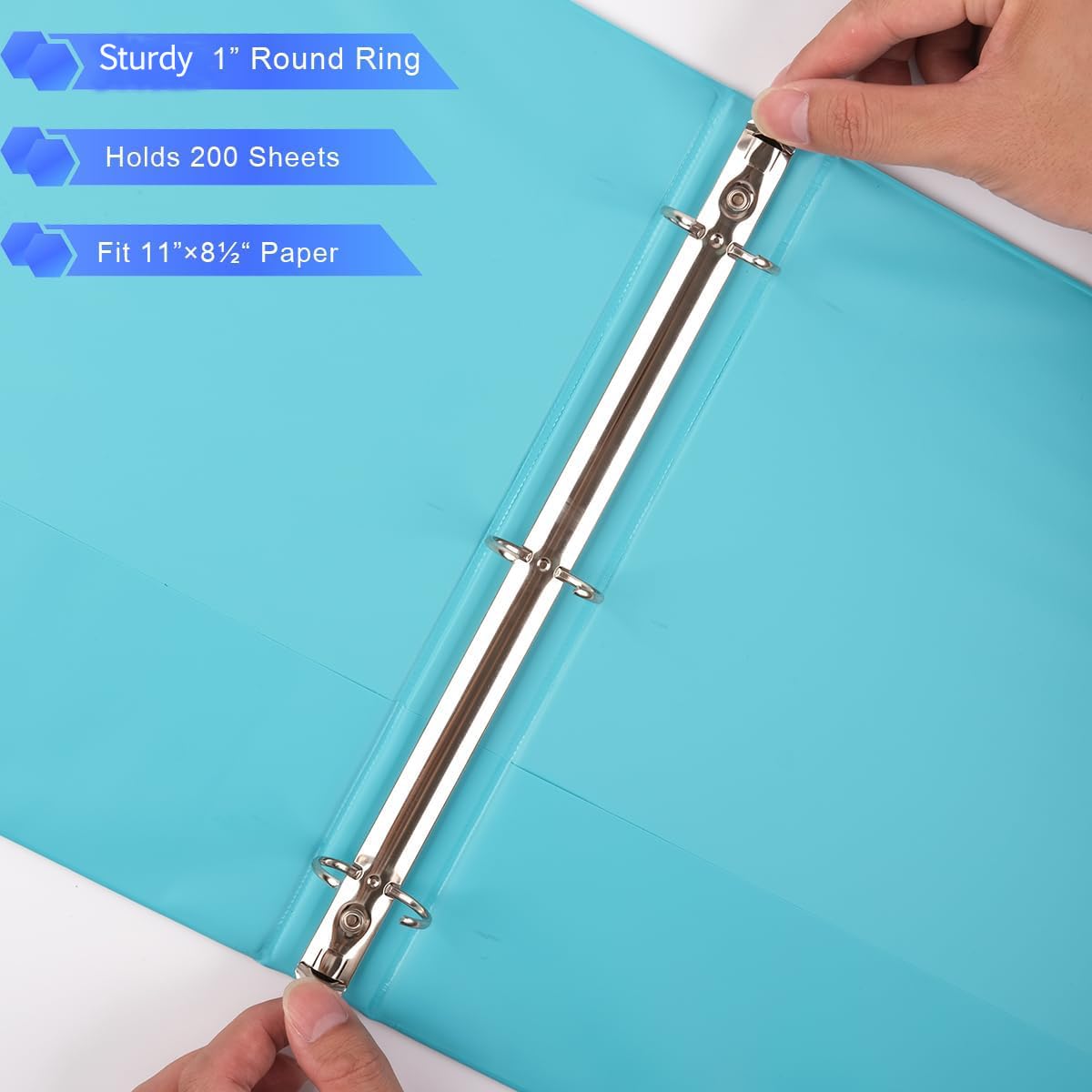1-Inch Binder 3 Ring, Round Ring with 2 Interior Pockets, Holds 200 Sheets Letter Size Paper, Durable Plastic View Binders for School, Office, and Home