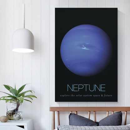 LGDSBHH Minimalist Neptune Solar System Canvas Wall Art - Educational Space Planet Poster - Science Classroom & Kids Bedroom Decor - 12x18 Inch (Unframed)