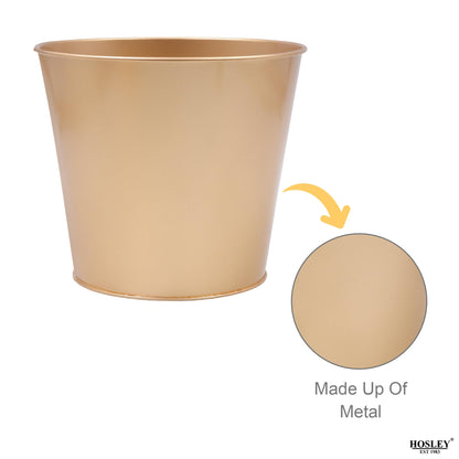 Hosley Set of 2 Gold Bucket/Pots with PVC Liner, 6.5" Dia x 6" H Ideal Gift for Floral Arrangements Wedding Home Office Party DIY Indoor Outdoor Garden Patio