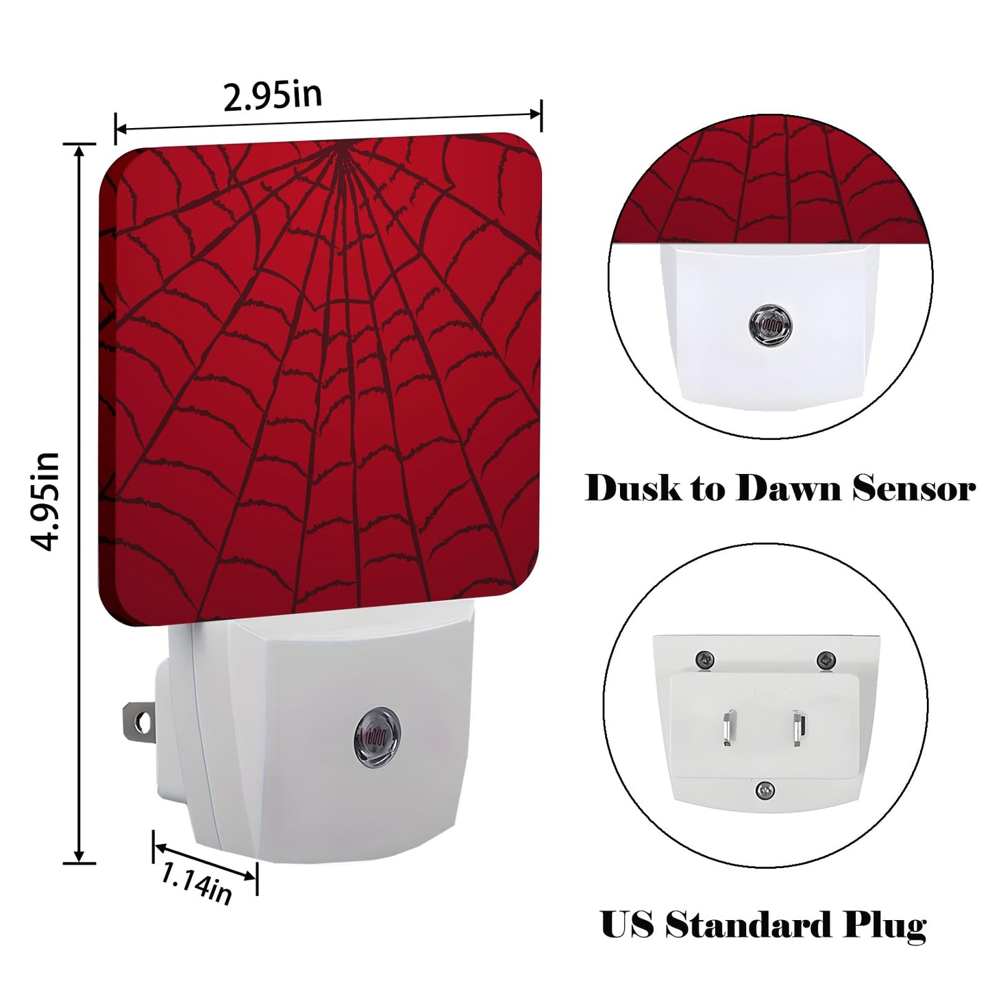 FSHVQKD Red Spider Web Night Light,Plug Into Wall Decor for Stairway,Hallway,Kitchen,Dusk to Dawn Sensor Nightlights for Boys/Girls/Women/Men Room Gifts