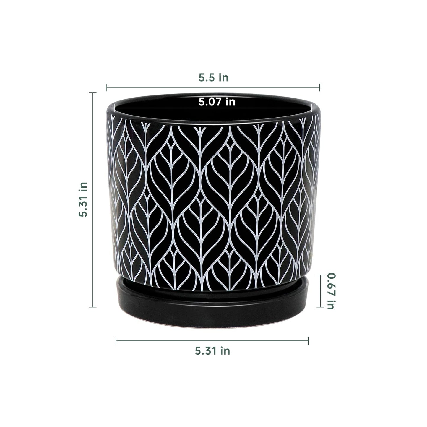 Ton Sin Flower Pots,5.5 Inch Black Ceramic Planter with Drainage Hole,Indoor Cylinder Plant Pots with Saucer,Cactus Succulent Outdoor Garden Pots Set of 4