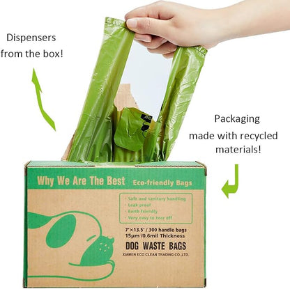 ECO-CLEAN Dog Poop Bags, 300-Count Dog Waste Bags with Easy-Tie Handles, Guaranteed Leak-Proof, Earth-Friendly, Unscented Oxo-biodegradable Pet Poop Bags (Not on Rolls)