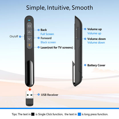 Norwii Bluetooth Presentation Clicker for PowerPoint, Wireless Presenter, Presentation Remote with Pointer, Slide Clicker with 328ft Long Range for Teacher and Presenter, macOS Applicable