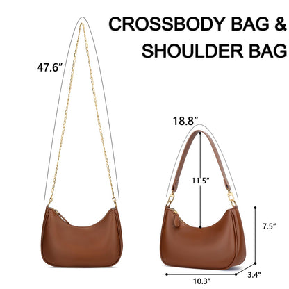 KKXIU Shoulder Bag for Women Cute Hobo and Tote Handbags Retro Clutch Underarm Purse with 2 Removable Straps (Brown)