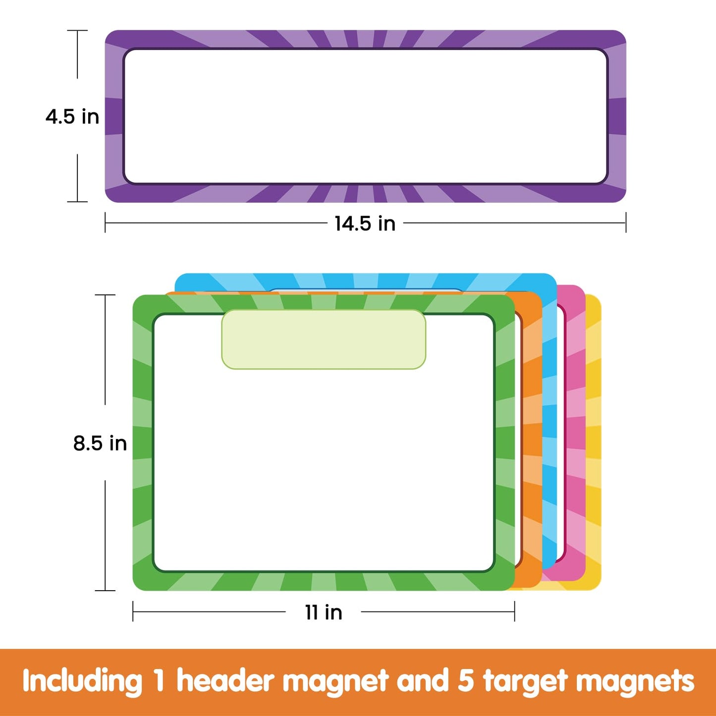 Auchq Magnetic Write ＆ Wipe Paper Organization Chart, Dry Erase Objectives Learning Magnets for Classroom Whiteboard, Great for Classroom Goals Targets, Including 6 Magnets.