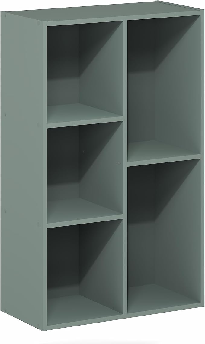 Furinno LUDER Book Shelf, 5-Cube Bookshelf, Reversible Bookcase, 9.4 x 19.5 x 31.5, Easy Assembly, for Living Room, Bedroom, Home Office, Sage Green