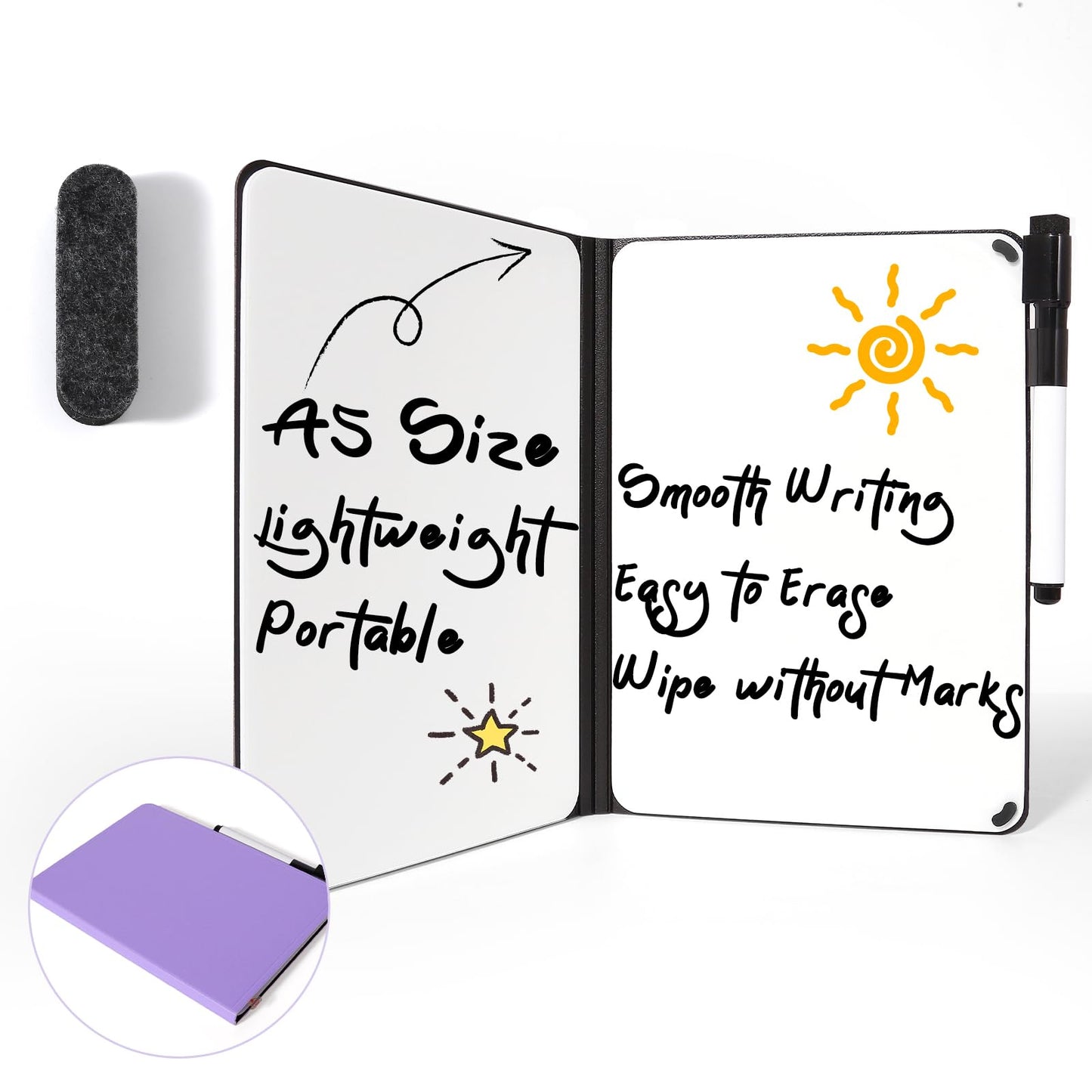 AGM Portable White Board Dry Erase, Double Sided Folding Whiteboards with Pen, Small Dry Erase Board for Study, Meeting, Doodling, Planning, Purple
