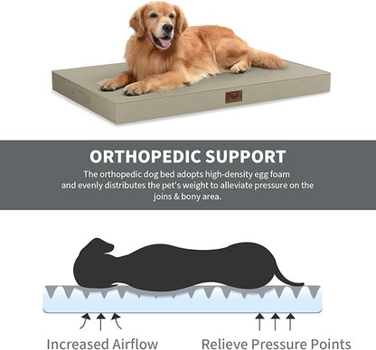 Outdoor Dog Bed for Small Dogs, Waterproof Dog Crate Bed for Medium Dogs Cats, Orthopedic Egg Crate Foam Pet Bed with Washable Removable Oxford Cover, Khaki