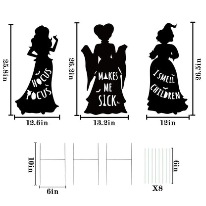 Hocus Pocus Halloween Decorations Outdoor: 3 Extra Large Hocus Pocus Witches, Black Halloween Silhouette Yard Signs with Stakes, Thick Corrugated Plastic, Outside Yard Lawn Decor for Kids Home Party