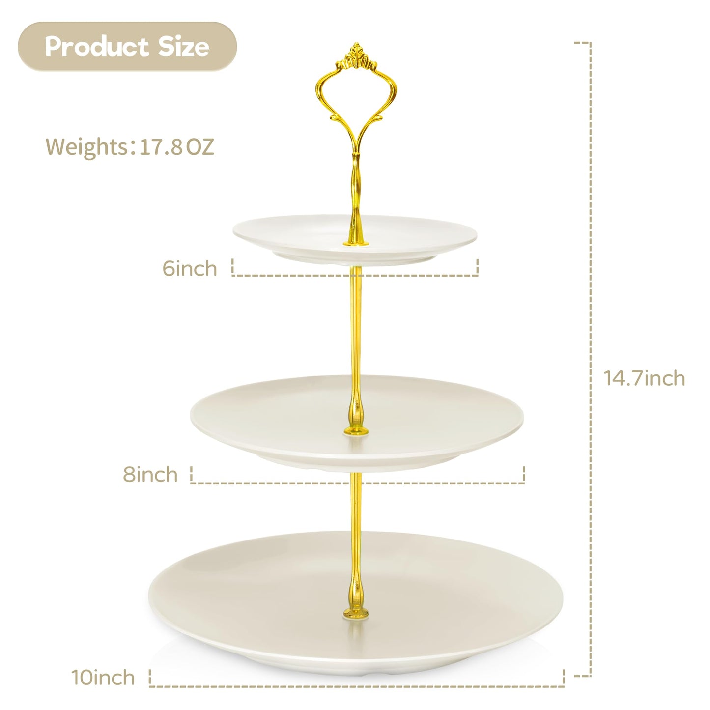 Lucky Will Beige Tiered Dessert Serving Tray for Kid's Party Supplies Favors 3 Tier Cupcake Cake Stand for Birthday Tea Afternoon Halloween Christmas Candy Bar