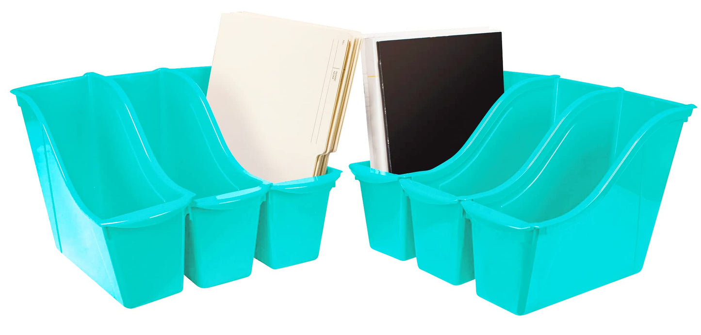Storex Small Book Bin – Interlocking Plastic Organizer for Home, Office and Classroom, Teal, 6-Pack (71114C06C)
