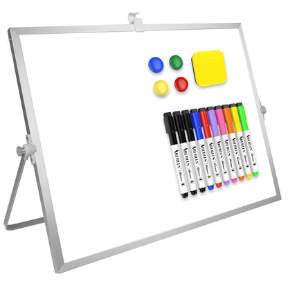 Dry Erase White Board, 16inX12in Large Magnetic Desktop Whiteboard with Stand, 10 Markers, 4 Magnets, 1 Eraser, Portable Double-Sided White Board Easel for Memo to Do List Desk Office