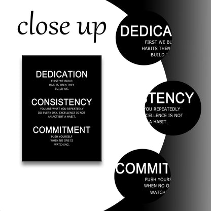 Inspirational Canvas Wall Art Dedication Consistency Commitment quote Office Decor Painting Pictures Motivational Poster Prints Artwork for Living Room Modern Home Stretched and Framed [18''W x 24''H]