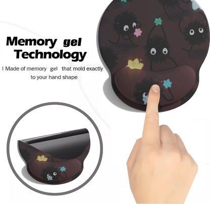 Cute Cartoon Small Black Coal Ball Mouse Pad with Wrist Support, Ergonomic Wrist Rest Table Decoration Simple Typing Pain Relief
