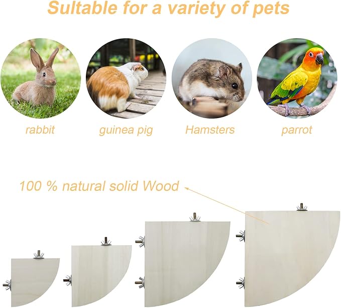 Litewoo Bird Parrot Corner Perch Flat Platform Stand, Easy to Install, Safe and Stable, Smooth Polishing Without Hurting Feet, Solid Hardwood Bird Cage Perches（XL）