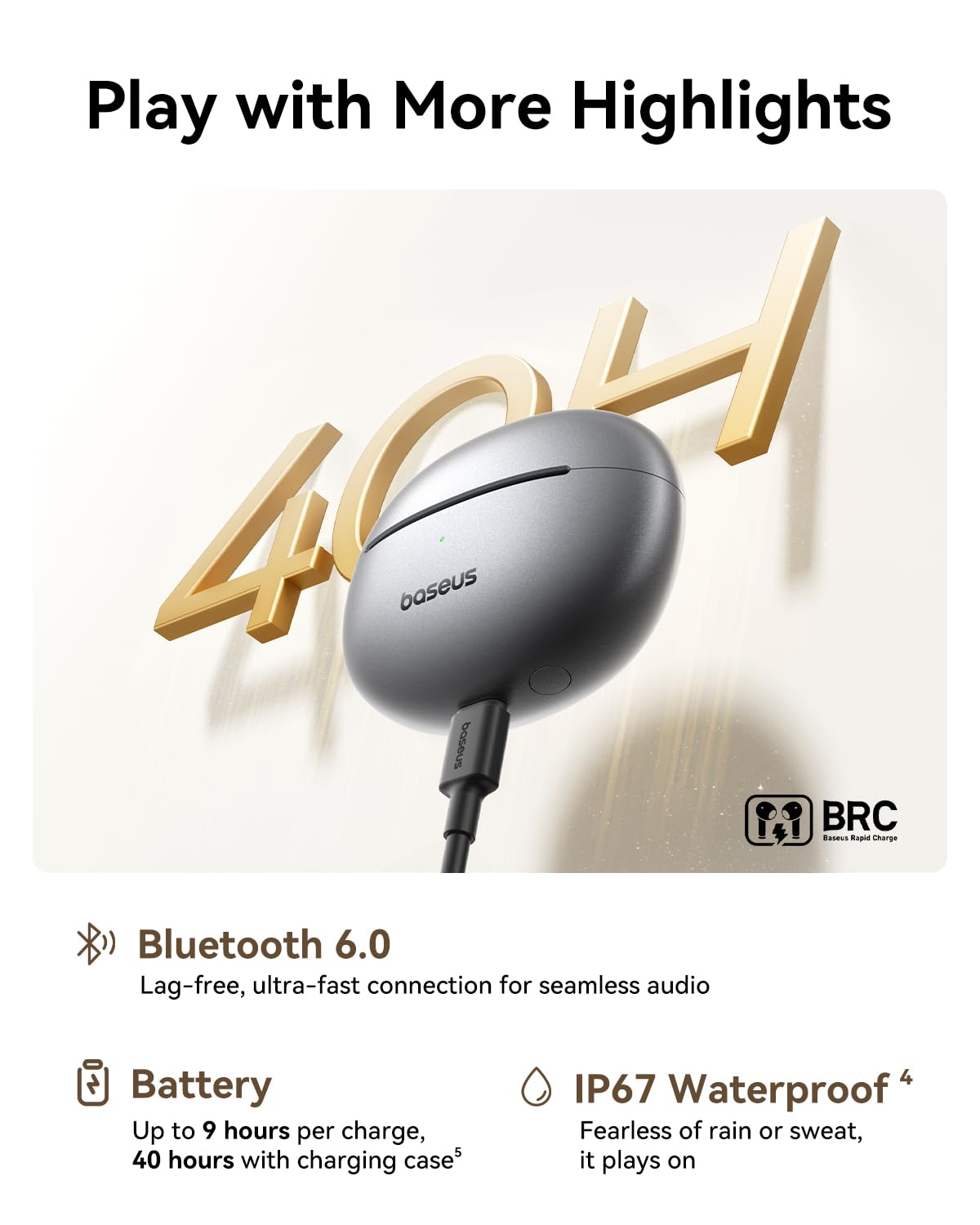 Baseus Bowie MC1 Pro Open Ear Clip-On Headphones, Hi-Res LDAC & HiFi4 Acoustic Sound, 5g Ultra-Lightweight Comfort, SuperBass 2.0, DNN 4-Mic AI Clear Calls, IP67 Waterproof, Bluetooth 6.0