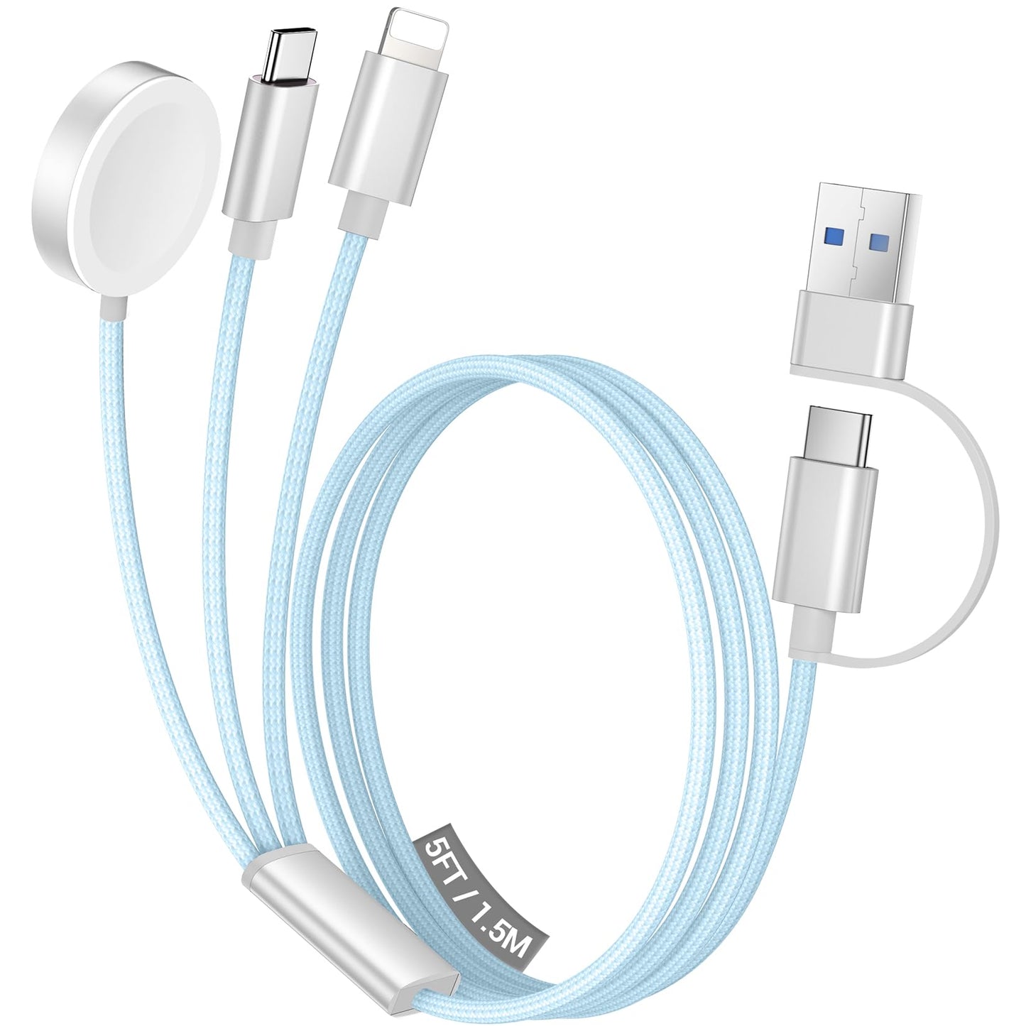 Temdan for Travel Vacation Essentials,3 in 2 USB C Cable for Apple Watch Charger/iPhone 17 Charger/Lightning,Multi Charging Cable Cord,Camping Essentials,Designed for iWatch &iPhone 16-12-5FT Purple
